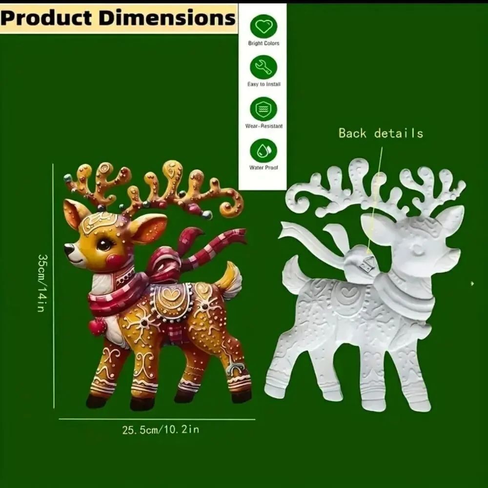 Handmade Metal Christmas Gingerbread Reindeer Indoor or Outdoor Wall/Door Decor - Picture 3 of 7